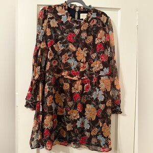 Sezane Floral Dress - Brown, Red, Blue, Orange